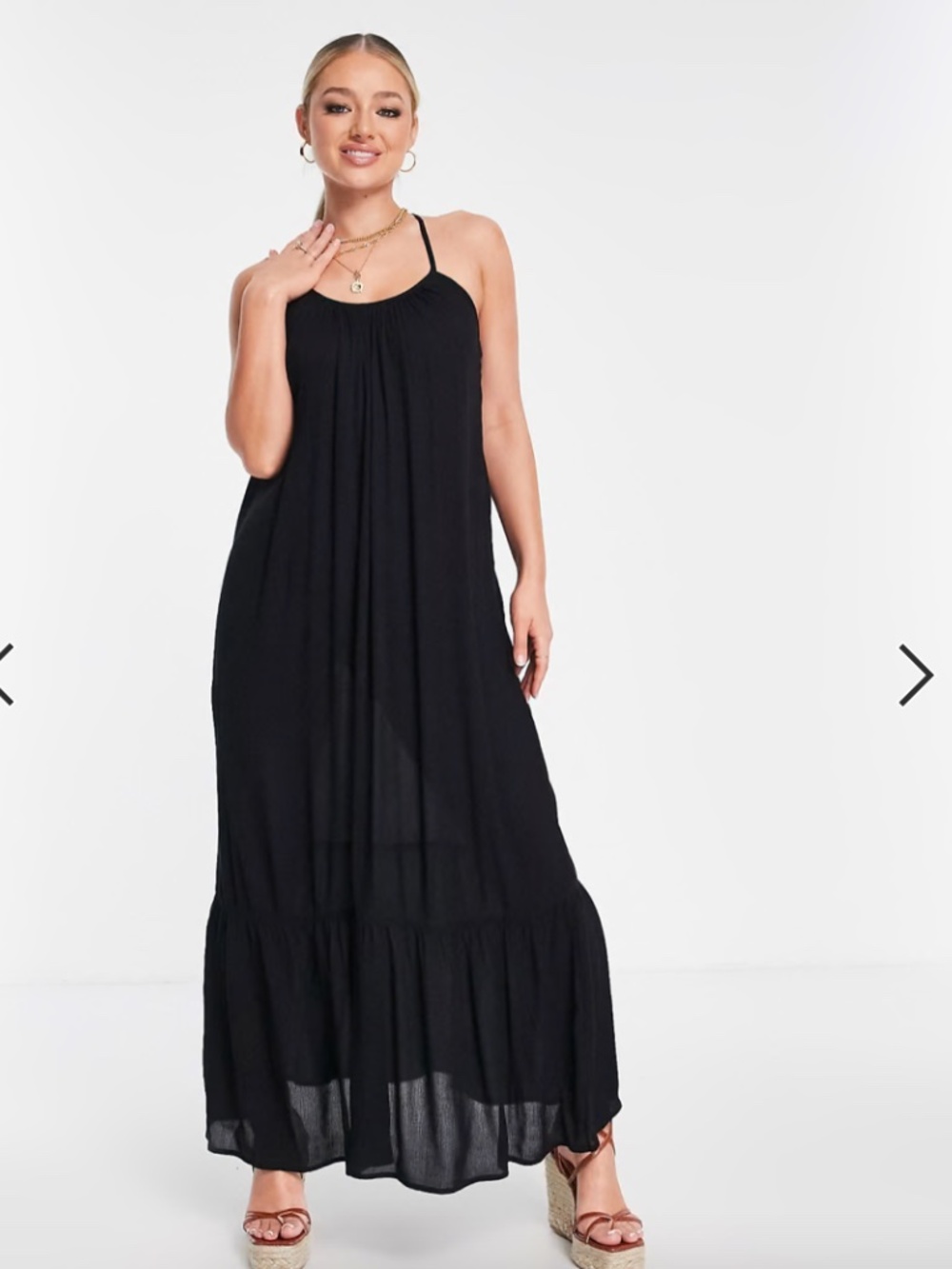 Black Flowy Tiered Maxi Dress | Strappy Summer Dress